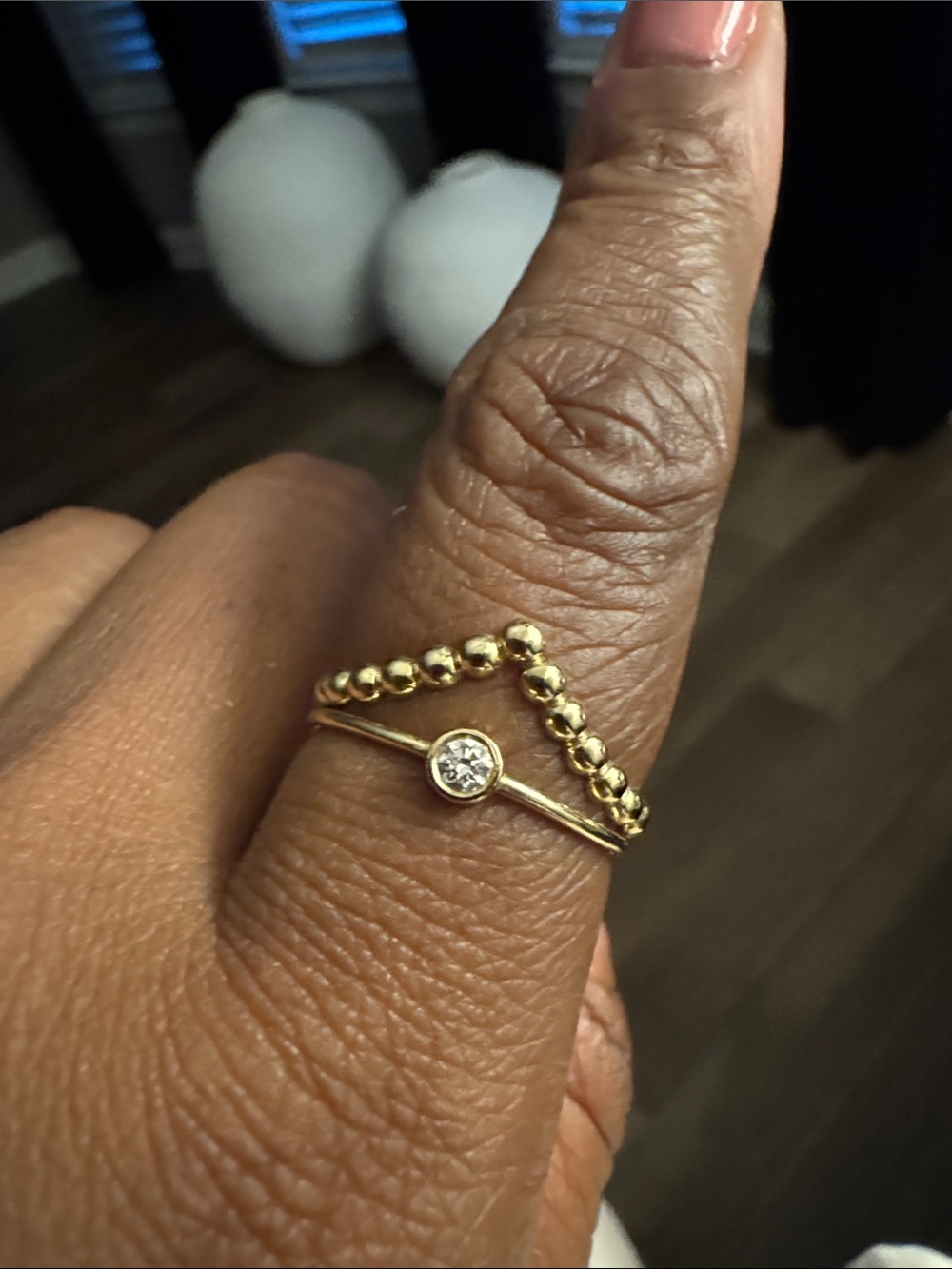 BabyGold 14k Gold Beaded and Diamond Ring set